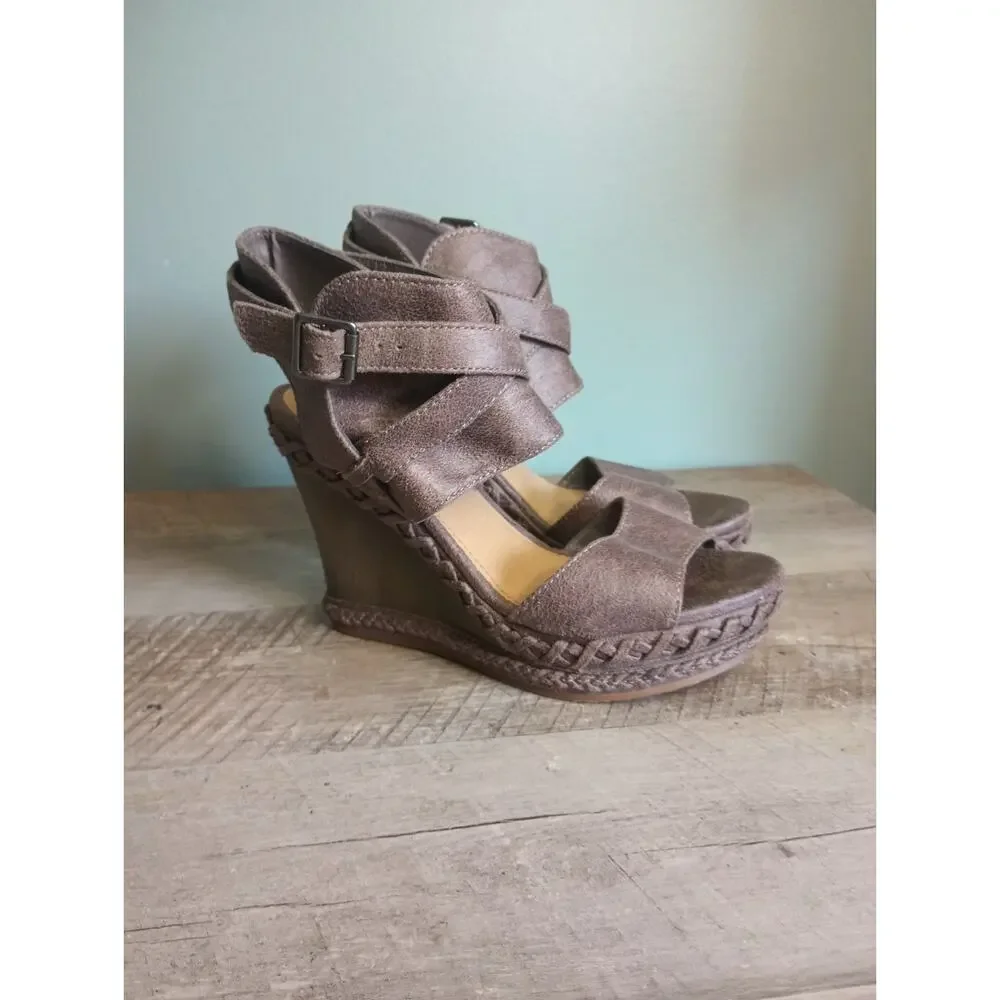 Not Rated Womens Boho Fairy Grunge Wedge Sandals 7.5 Ankle Strap Festival Y2K